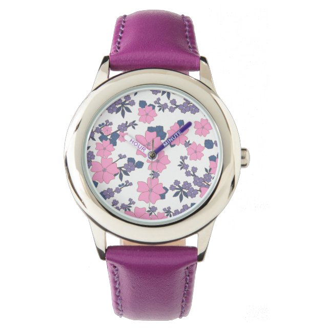 ROSA OCH LILA MÖNSTER ARMBANDSUR (Framsida)