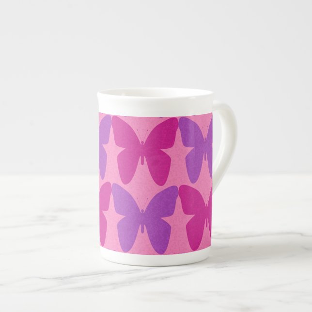 Rosa och lila mönster benporslin mugg (Framsida höger)