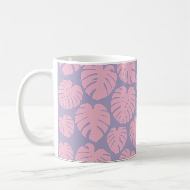 Rosa och lila Monstera blad Kaffemugg (Vänster)