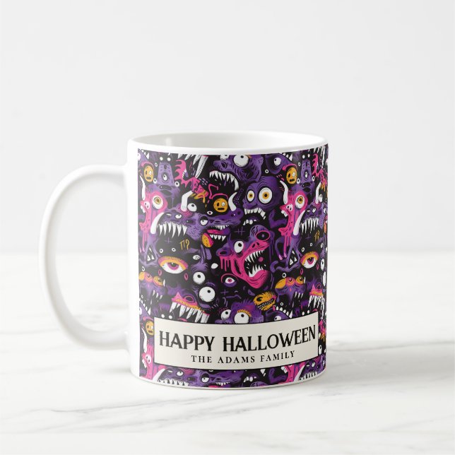 Rosa- och Lila Monsters Halloween Kaffemugg (Vänster)