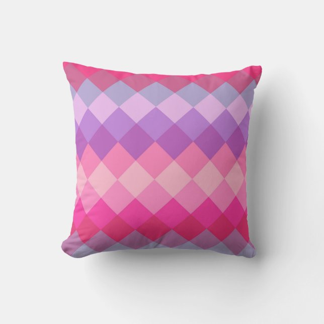 Rosa och Lila Mosaic Diamond Geometric Mönster Kudde (Framsida)
