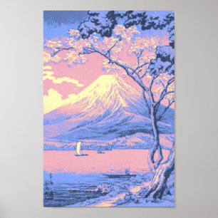 Rosa och Lila Mt. Fuji från Sjö Yamanaka Poster
