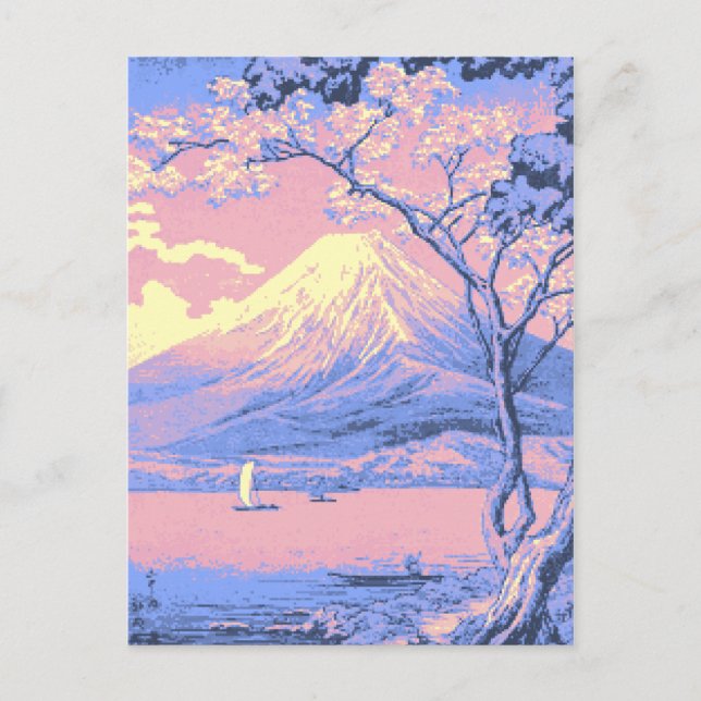 Rosa och Lila Mt. Fuji från Sjö Yamanaka Poster Vykort (Framsida)