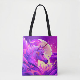Rosa och Lila Night Unicorn Art Tote Bag Tygkasse