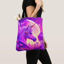 Rosa och Lila Night Unicorn Art Tote Bag Tygkasse
