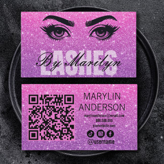 Rosa och Lila Ombre Glitter Lash Technician Visitkort