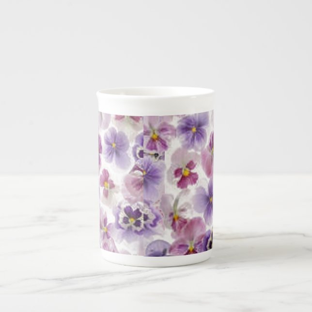 Rosa och Lila Pansy Bone China Mugg Benporslin Mugg (Framsidan)