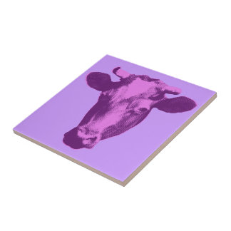 Rosa och Lila Pap Art Cow Kakelplatta