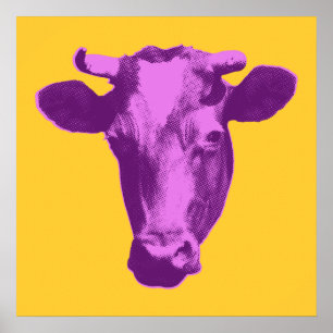 Rosa och Lila Pap Art Cow Poster