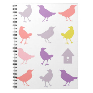 Rosa och Lila Pastel Birds med Birdhouse Anteckningsbok