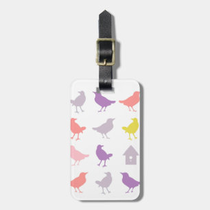 Rosa och Lila Pastel Birds med Birdhouse Bagagebricka