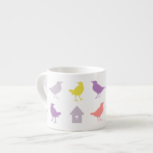 Rosa och Lila Pastel Birds med Birdhouse Espressomugg