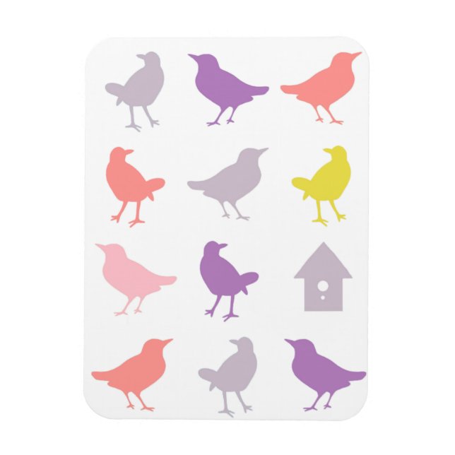 Rosa och Lila Pastel Birds med Birdhouse Magnet (Vertikal)