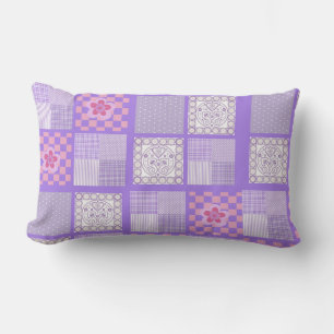 Rosa- och Lila Patchwork Design Lumbarkudde