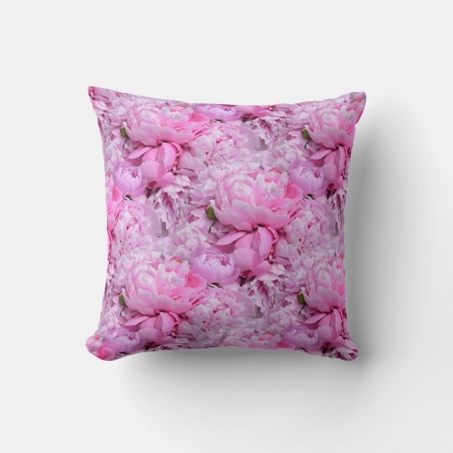 Rosa och Lila Peonier Kudde (Framsida)