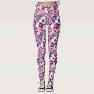 Rosa och Lila Peonier och Ro Leggings