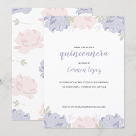 Rosa och Lila Peonies Quinceanera Party Inbjudningar