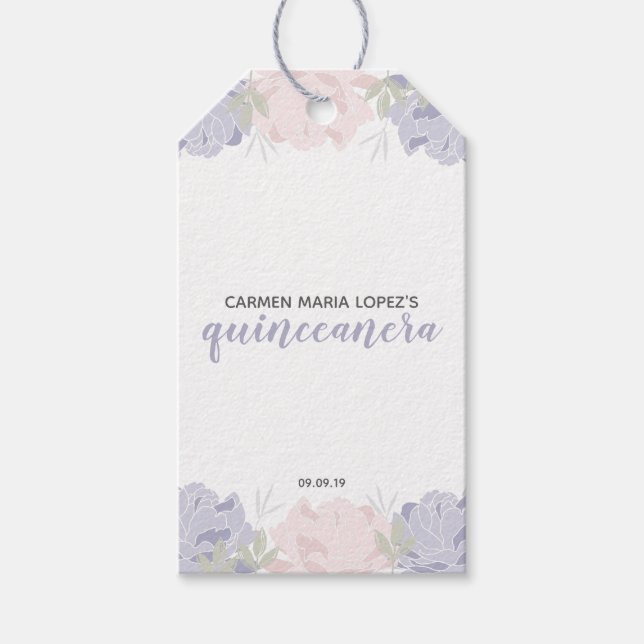 Rosa och Lila Peonies Quinceanera Party Presentetikett (Framsidan)