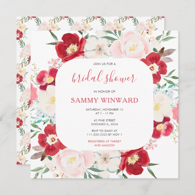 Rosa och Lila Peony Flowers Möhippa Inbjudningar (Fram/baksida)