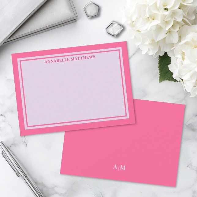Rosa och lila personlig monogram anteckningskort (Pink And Purple Personalized Monogram Note Card )
