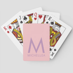 Rosa och Lila Personlig Namn + Monogram Casinokort
