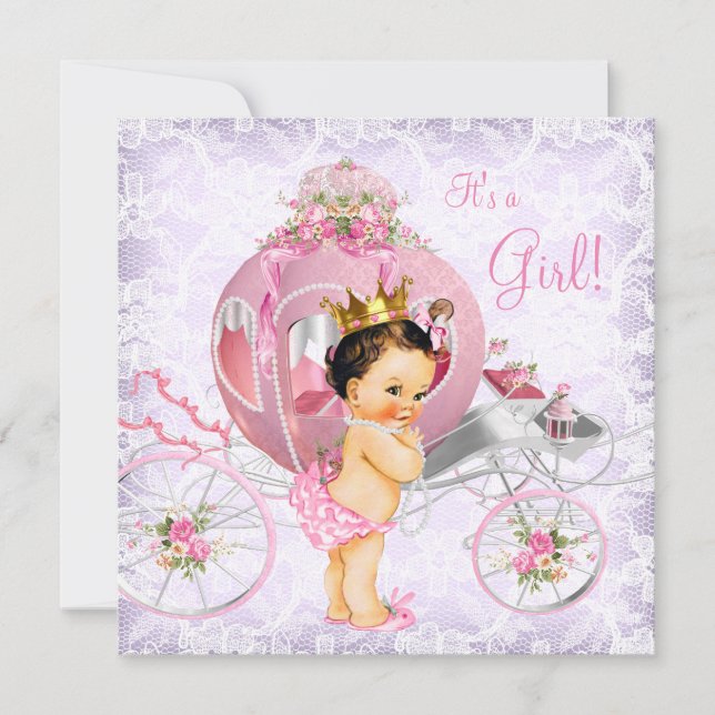 Rosa och lila prinsessbabyfirande inbjudningar (Framsida)