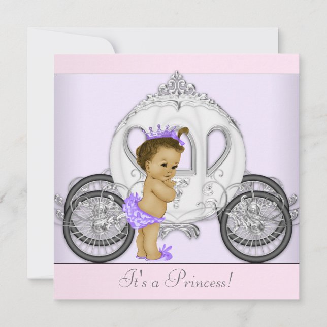 Rosa och lila prinsessbabyfirande inbjudningar (Framsida)