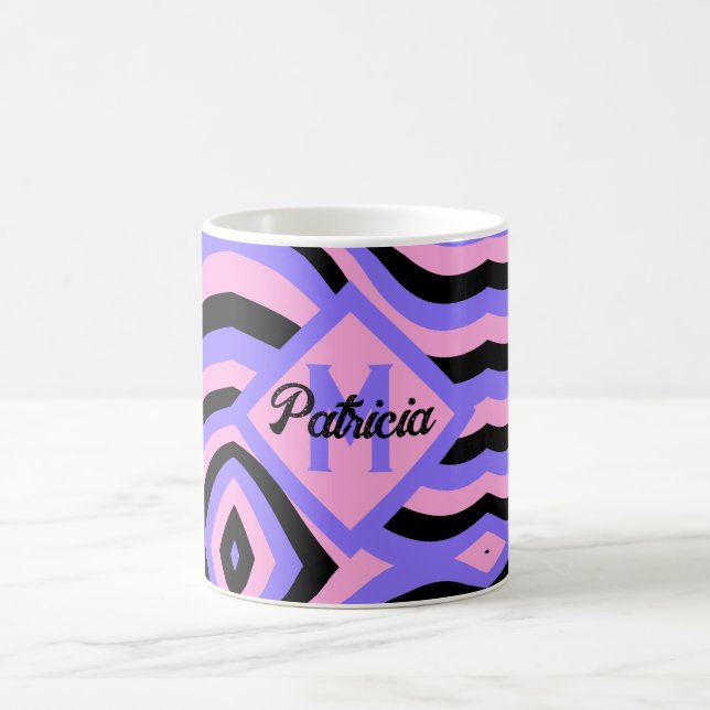 rosa och lila psykedelisk svart i monogrammet på 7 kaffemugg (Center)