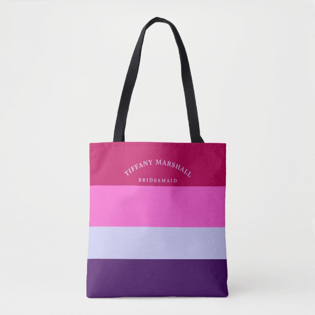 Rosa och Lila Rand Mönster Bridemaid Tote Bag Tygkasse (Framsida)