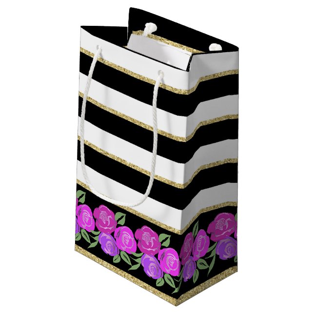 Rosa och Lila Ro, Black, White, Guld Gift Bag (Baksidan Vinklad)
