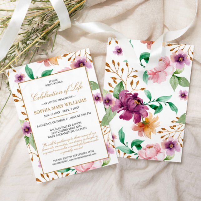 Rosa och Lila Ro Livets begravda Firande Inbjudningar (Skapare uppladdad)