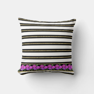 Rosa och Lila Ro, svart, vit, Guld Cushion Kudde