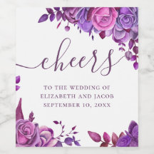 Rosa och lila ro. Vattenfärgning blommigt bröllop