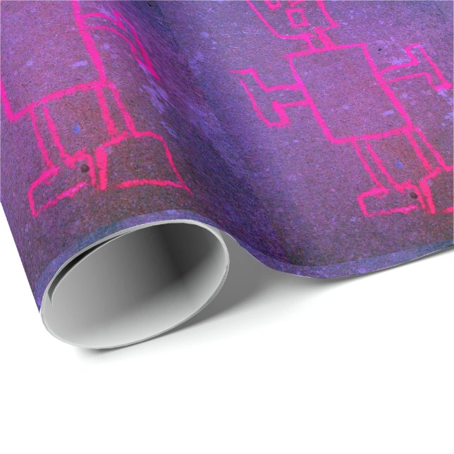 Rosa och Lila Robot Wrapping Papper Presentpapper (Rullad Hörn)