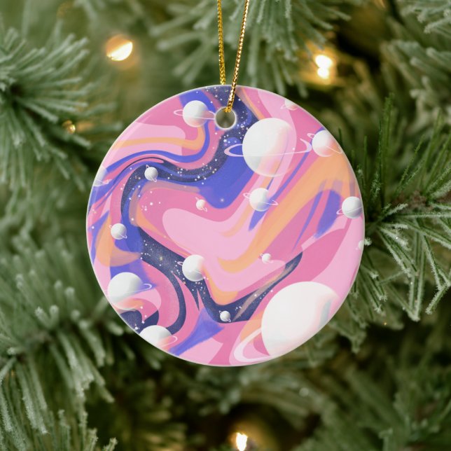 Rosa och Lila Rymden Swirl-Abstrakt Julgransprydnad Keramik (Träd)