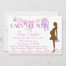 Rosa och Lila Silhouette Baby Shower Inbjudningar