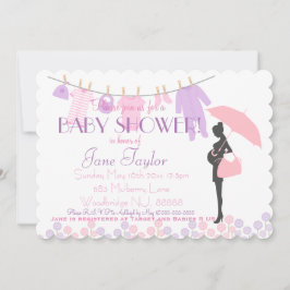 Rosa och Lila Silhouette Baby Shower Inbjudningar