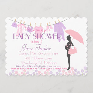 Rosa och Lila Silhouette Baby Shower Inbjudningar