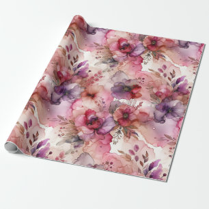 Rosa och Lila Skriv ut Bläck av blomma alkohol Presentpapper