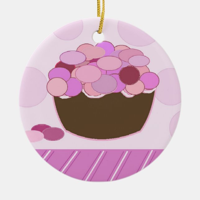 Rosa och lila Smartie Cupcake Julgransprydnad Keramik (Framsidan)