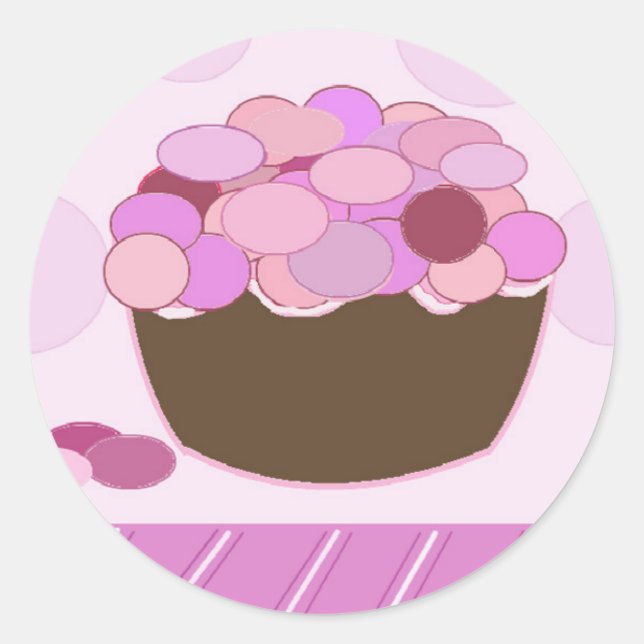 Rosa och lila Smartie Cupcake Runt Klistermärke (Framsida)