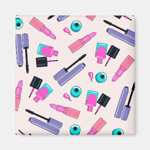 Rosa och lila smink kosmetika mönster magnet