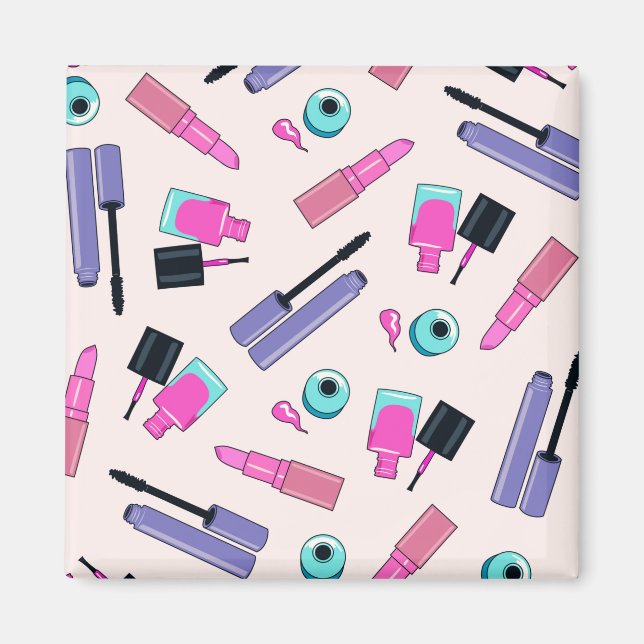 Rosa och lila smink kosmetika mönster magnet (Framsidan)