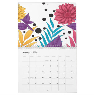 Rosa och lila snittblommor med krångliga blad kalender