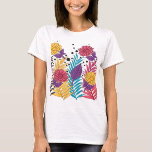 Rosa och lila snittblommor med krångliga blad t shirt