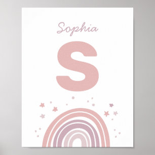 Rosa och lila söt regnbåge. Barns monogramnamn Poster