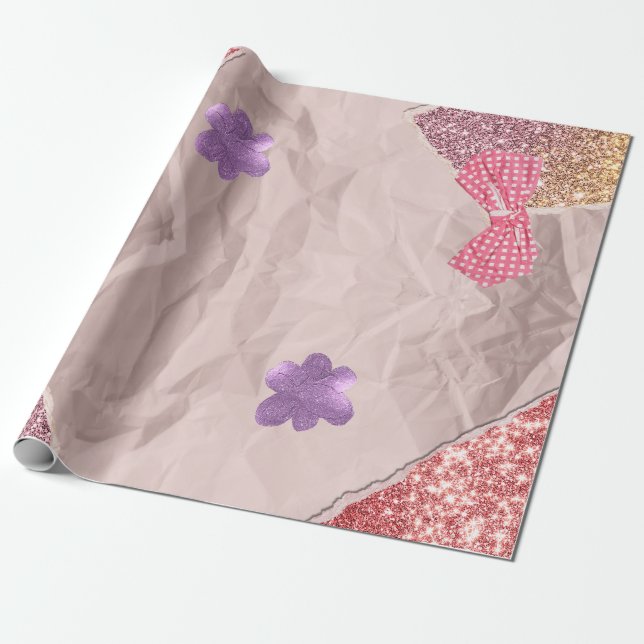 Rosa och lila sött glitter presentpapper (Utrullad)