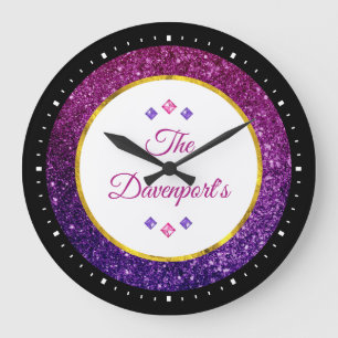 Rosa och Lila Sparkling Gemstones Stor Klocka