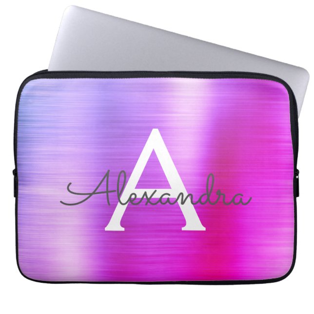 Rosa och Lila Stainless Steel Monogram Laptop Fodral (Framsidan)