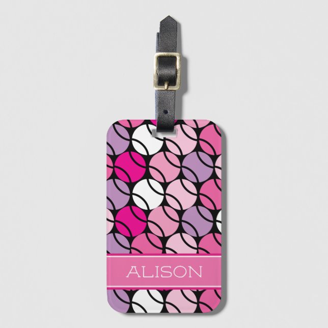  Rosa och lila tennis bollar med namn och initial Bagagebricka (Framsida vertikal)